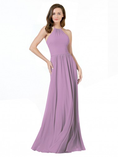 Soft Chiffon A-Line Long Sleeveless Dark Lavender Bridesmaid Dresses Glasgow