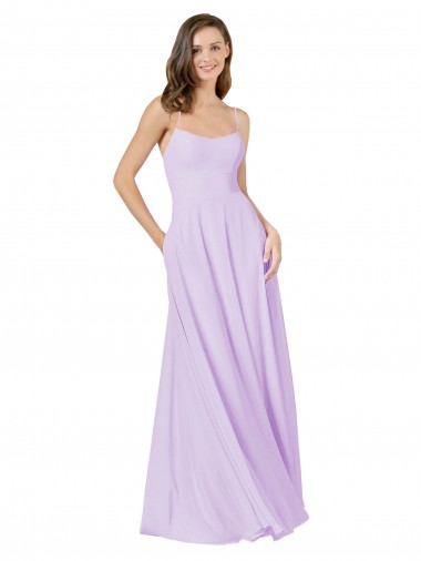 Soft Chiffon A-Line Long Sleeveless Lilac Bridesmaid Gown Glasgow