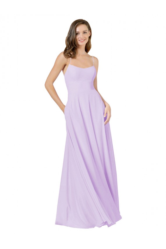 Soft Chiffon A-Line Long Sleeveless Lilac Bridesmaid Gown Glasgow