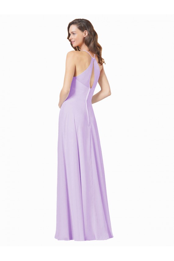 Soft Chiffon A-Line Long Sleeveless Lilac Bridesmaid Gown Glasgow