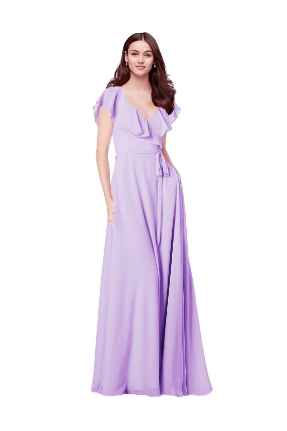 Soft Chiffon A-Line Long Cap Sleeves V-Back Bridesmaid Dress / Formal Dress Glasgow