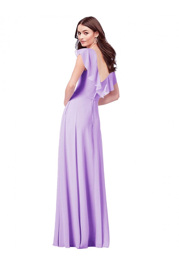 Soft Chiffon A-Line Long Cap Sleeves V-Back Bridesmaid Dress / Formal Dress Glasgow