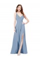 Soft Chiffon A-Line Long Sleeveless Keyhole Back Dusty Blue Bridesmaid Dresses Glasgow