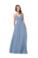 Chiffon A-Line Long Sleeveless Criss Cross Back Dusty Blue Bridesmaid Dresses Glasgow