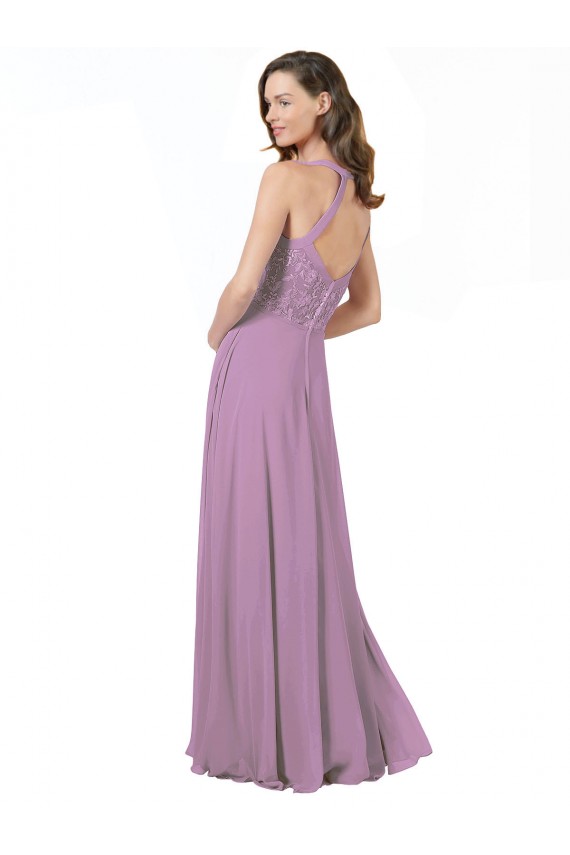 Soft Chiffon & Lace A-Line Long Sleeveless Dark Lavender Bridesmaid Dresses Glasgow