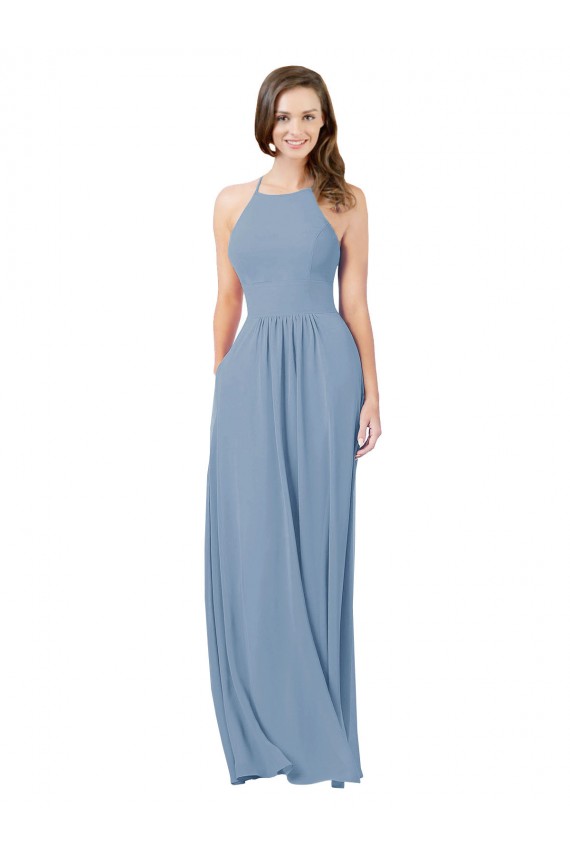 Chiffon A-Line Long Sleeveless Keyhole Back Bridesmaid Gowns Glasgow