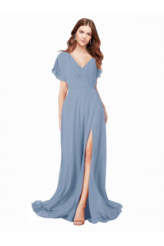Soft Chiffon A-Line Long Cap Sleeves Black Tie Prom Dress / Bridesmaid Dress Glasgow