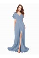 Soft Chiffon A-Line Long Cap Sleeves Black Tie Prom Dress / Bridesmaid Dress Glasgow
