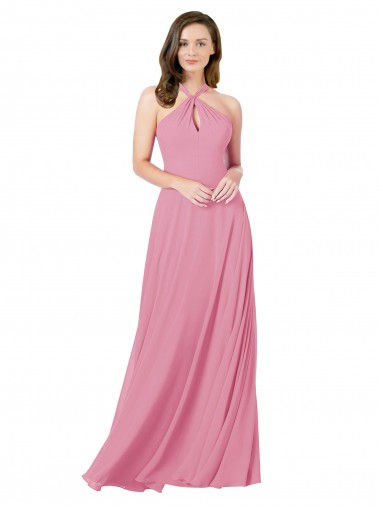 Soft Chiffon A-Line Long Sleeveless Keyhole Back Prom Dress / Bridesmaid Dress Glasgow