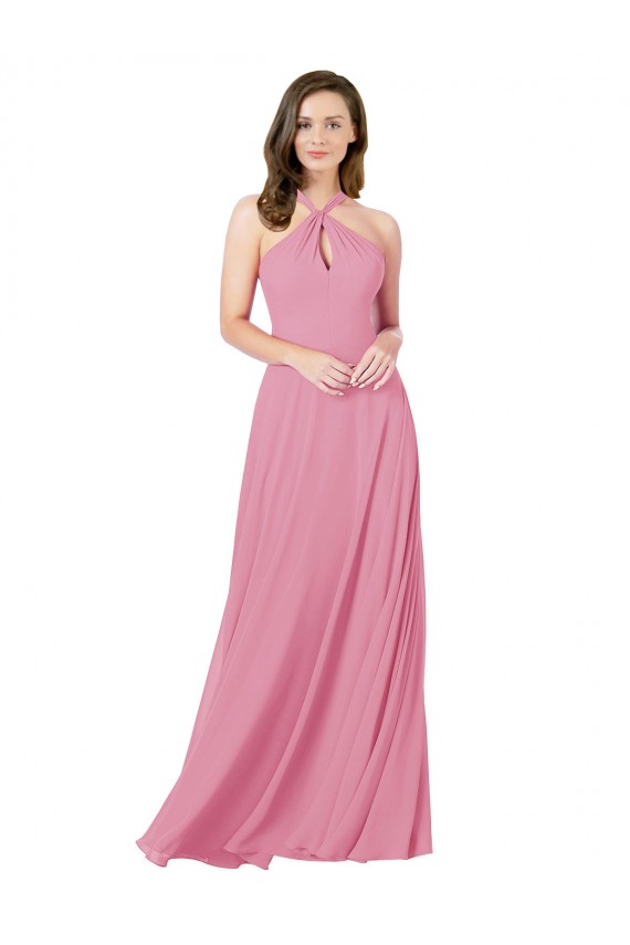 Soft Chiffon A-Line Long Sleeveless Keyhole Back Prom Dress / Bridesmaid Dress Glasgow