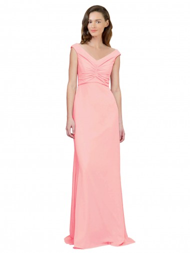 Soft Chiffon A-Line Long Sleeveless Salmon Bridesmaid Dress Glasgow