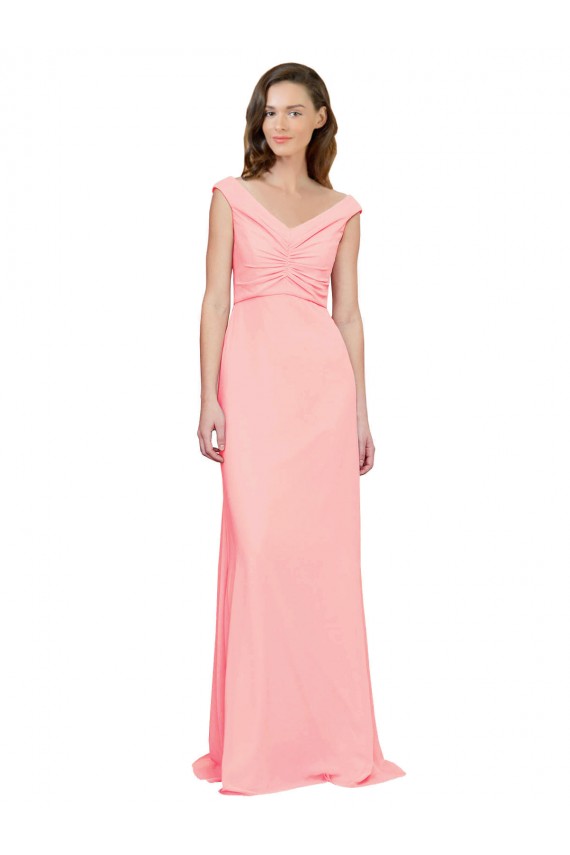 Soft Chiffon A-Line Long Sleeveless Salmon Bridesmaid Dress Glasgow