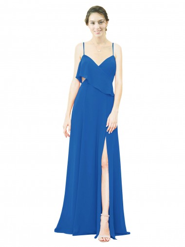 Soft Chiffon A-Line Long Sleeveless Front Slit Bridesmaid Dress Glasgow