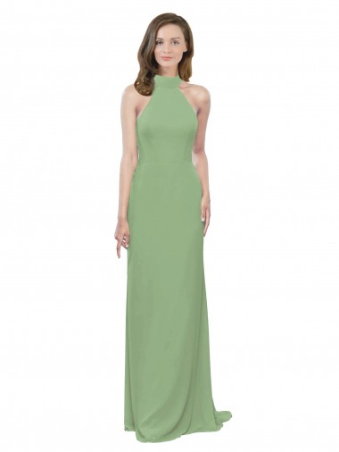 Soft Chiffon A-Line Long Sleeveless Seagrass Formal Dress / Bridesmaid Dress Glasgow