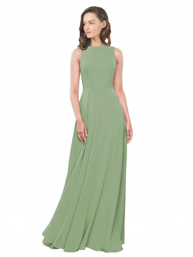 Soft Chiffon A-Line Long Sleeveless Seagrass Bridesmaid Dress Glasgow