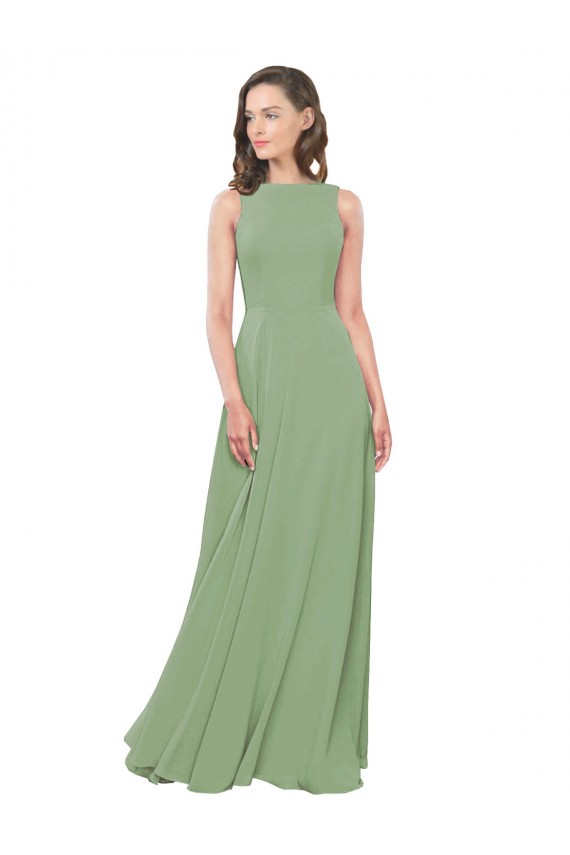 Soft Chiffon A-Line Long Sleeveless Seagrass Bridesmaid Dress Glasgow