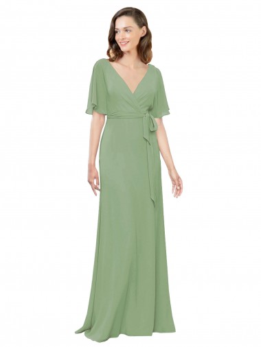 Soft Chiffon A-Line Long Short Flutter Sleeves Bridesmaid Dress Glasgow