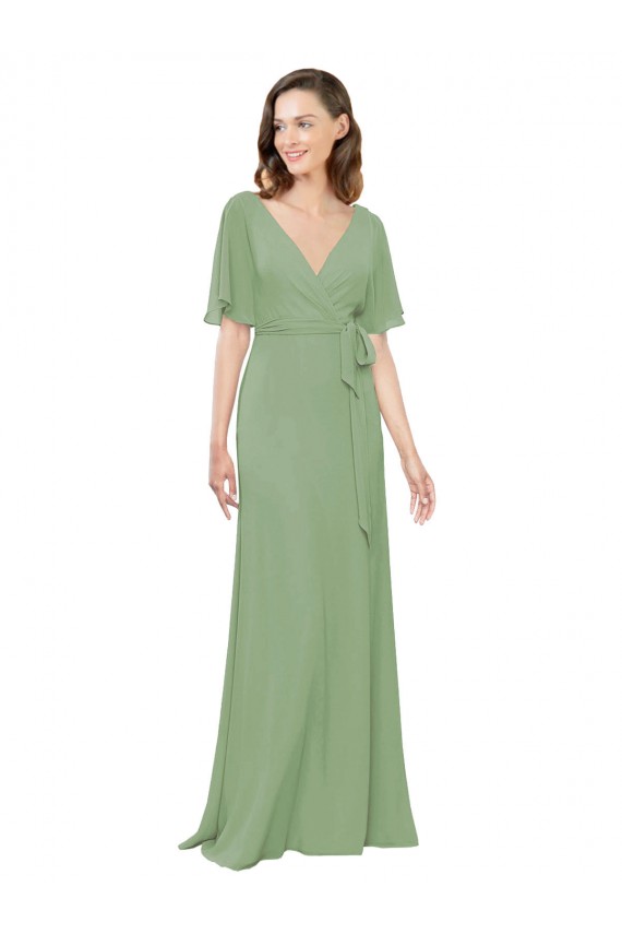 Soft Chiffon A-Line Long Short Flutter Sleeves Bridesmaid Dress Glasgow