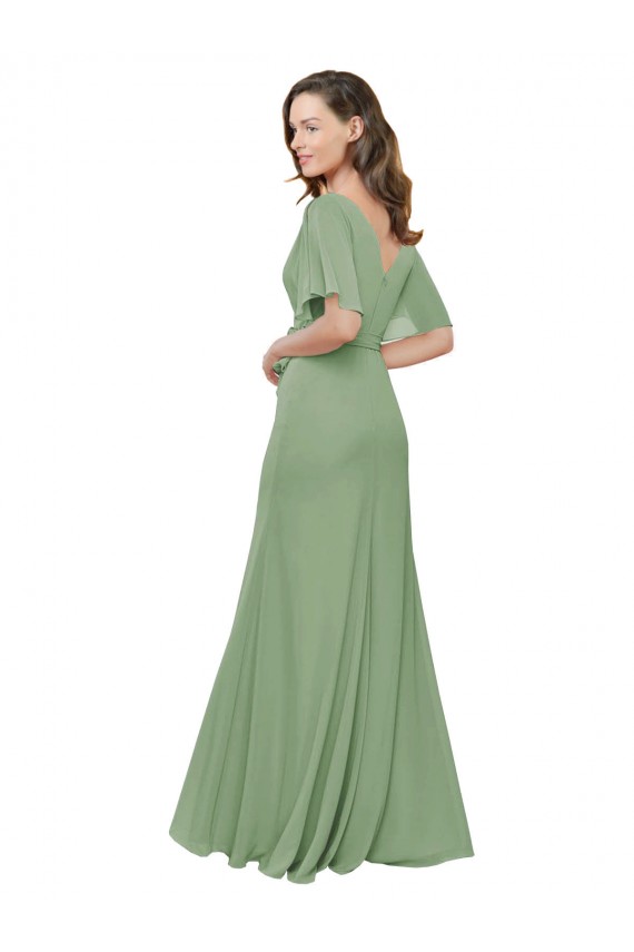 Soft Chiffon A-Line Long Short Flutter Sleeves Bridesmaid Dress Glasgow