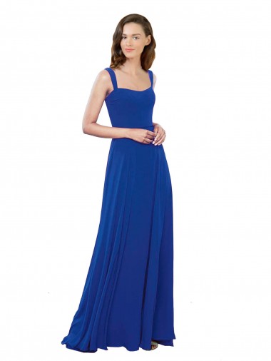 Soft Chiffon A-Line Long Sleeveless Royal Blue Bridesmaid Dress Glasgow