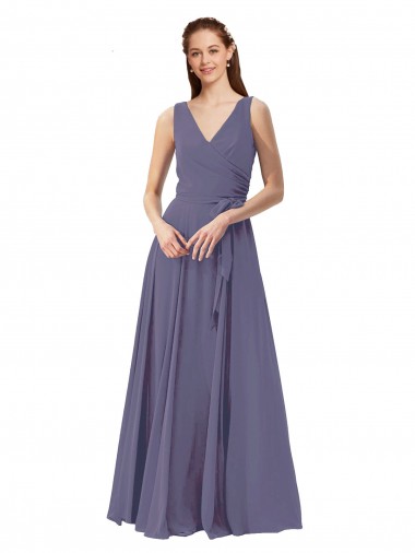 Soft Chiffon A-Line Long Sleeveless Silver Stone Bridesmaid Dress Glasgow