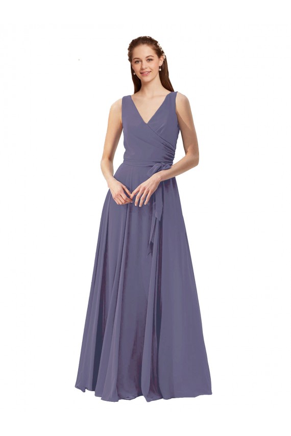 Soft Chiffon A-Line Long Sleeveless Silver Stone Bridesmaid Dress Glasgow