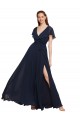 Chiffon A-Line Long Cap Sleeves V-Back High Side Slit Bridesmaid Dresses Glasgow