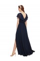 Chiffon A-Line Long Cap Sleeves V-Back High Side Slit Bridesmaid Dresses Glasgow
