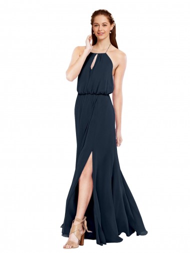 Chiffon A-Line Long Sleeveless Criss Cross Open Back Front Side Slit Bridesmaid Dresses Glasgow
