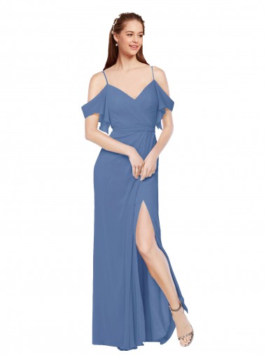 Soft Chiffon A-Line Long Sleeveless Windsor Blue Bridesmaid Dress Glasgow