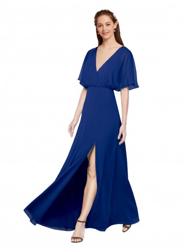 Chiffon A-Line Long Flutter Sleeves Open Back Bridesmaid Dress / Evening Gowns Glasgow
