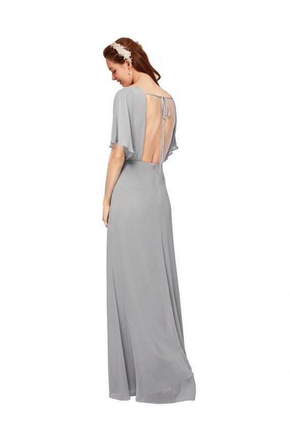 Chiffon A-Line Long Flutter Sleeves Open Back Bridesmaid Dress / Evening Gowns Glasgow