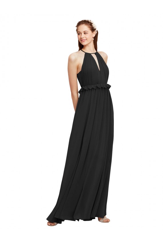 Soft Chiffon Sheath Long Sleeveless Keyhole Back Black Bridesmaid Dresses Glasgow