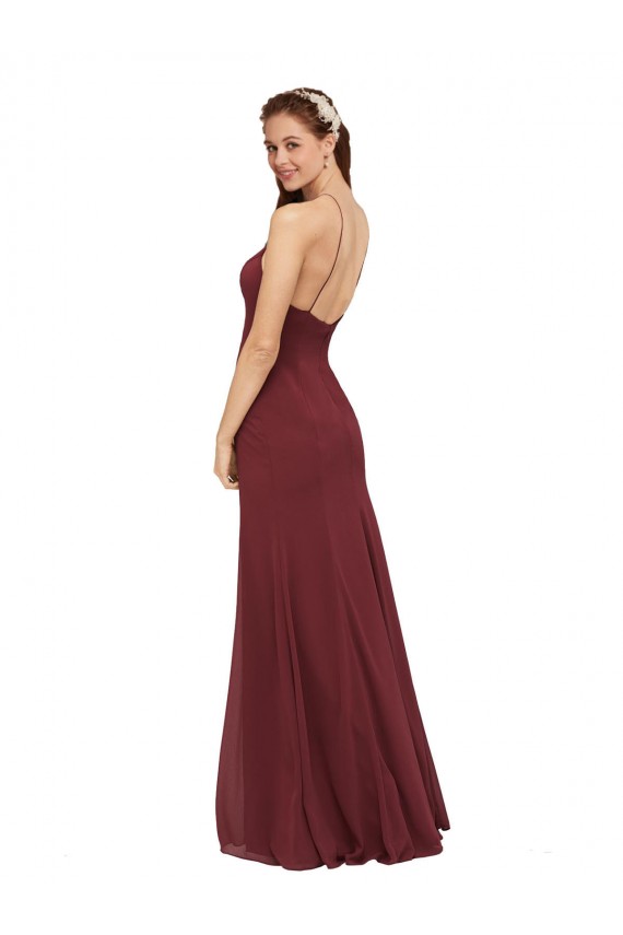 Soft Chiffon Sheath Long Sleeveless Open Back Formal Dress / Bridesmaid Dress Glasgow