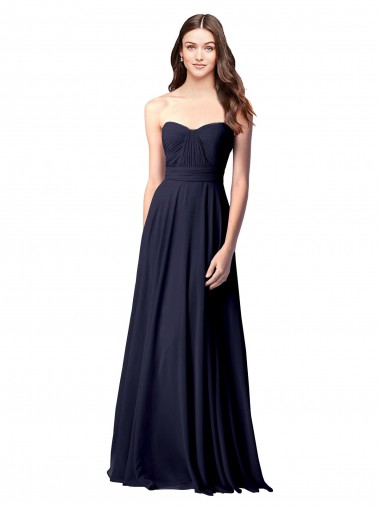Soft Chiffon A-Line Long Sleeveless Open Back Dark Navy Bridesmaid Dresses Glasgow