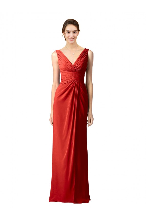 Soft Chiffon Sheath Long Sleeveless V-Back Bridesmaid Dress Glasgow