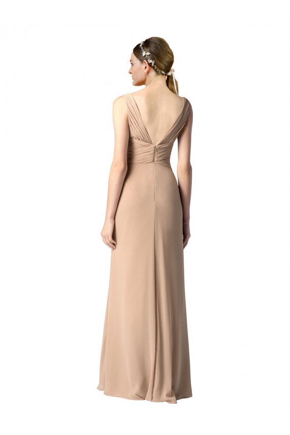 Soft Chiffon Sheath Long Sleeveless V-Back Bridesmaid Dress Glasgow