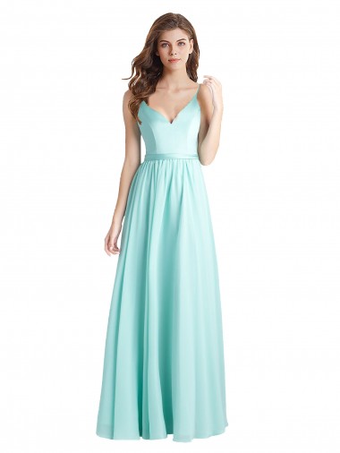 Soft Chiffon & Satin A-Line Long Sleeveless V-Back Bridesmaid Dress Glasgow