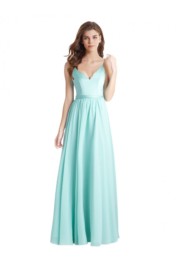 Soft Chiffon & Satin A-Line Long Sleeveless V-Back Bridesmaid Dress Glasgow