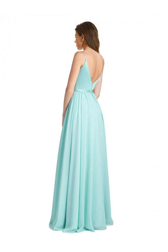 Soft Chiffon & Satin A-Line Long Sleeveless V-Back Bridesmaid Dress Glasgow