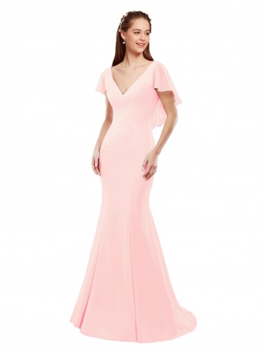 Soft Chiffon Mermaid Long Flutter Sleeves Low Back Bridesmaid Dress Glasgow