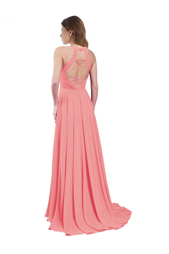 Chiffon A-Line Long Sleeveless Criss Cross Back Bridesmaid Dress / Evening Dress Glasgow