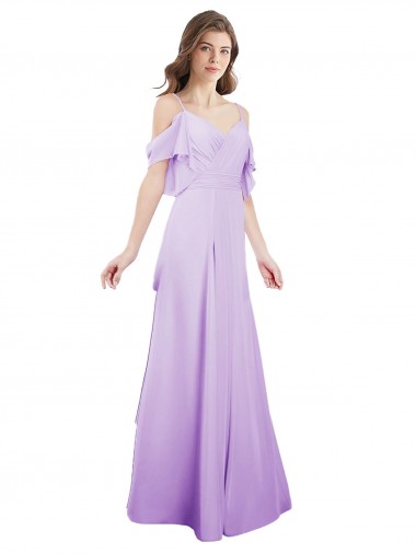 Soft Chiffon A-Line Long Cold Shoulder Formal Dress / Bridesmaid Dress Glasgow
