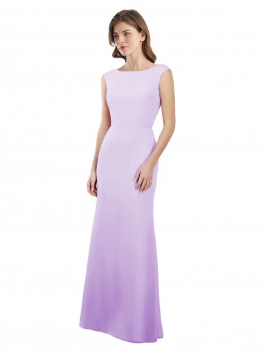 Soft Chiffon Column Long Cap Sleeves Open Back Bridesmaid Dress Glasgow
