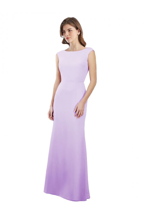 Soft Chiffon Column Long Cap Sleeves Open Back Bridesmaid Dress Glasgow