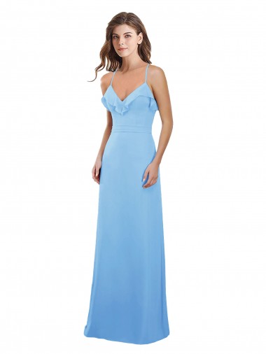 Soft Chiffon A-Line Long Sleeveless Periwinkle Open Back Bridesmaid Gowns Glasgow