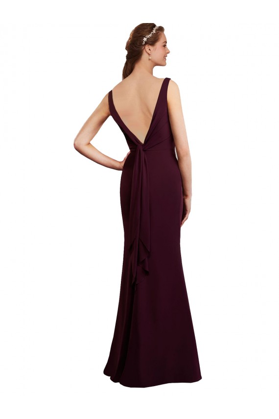 Soft Chiffon Mermaid Long Sleeveless Low Back Burgundy Gold Bridesmaid Dresses Glasgow