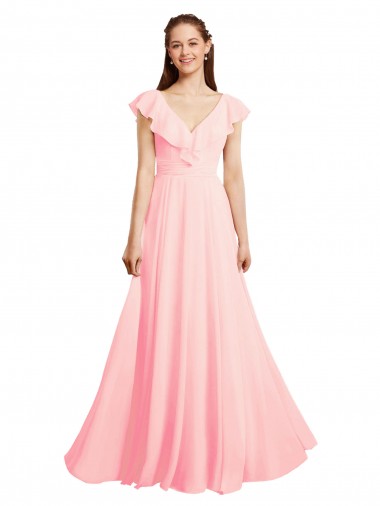 Chiffon A-Line Long Cap Sleeves V-Back Bridesmaid Dress / Evening Gowns Glasgow