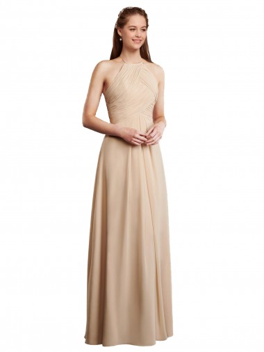 Soft Chiffon Long Sleeveless Low Back Bridesmaid Dress Glasgow