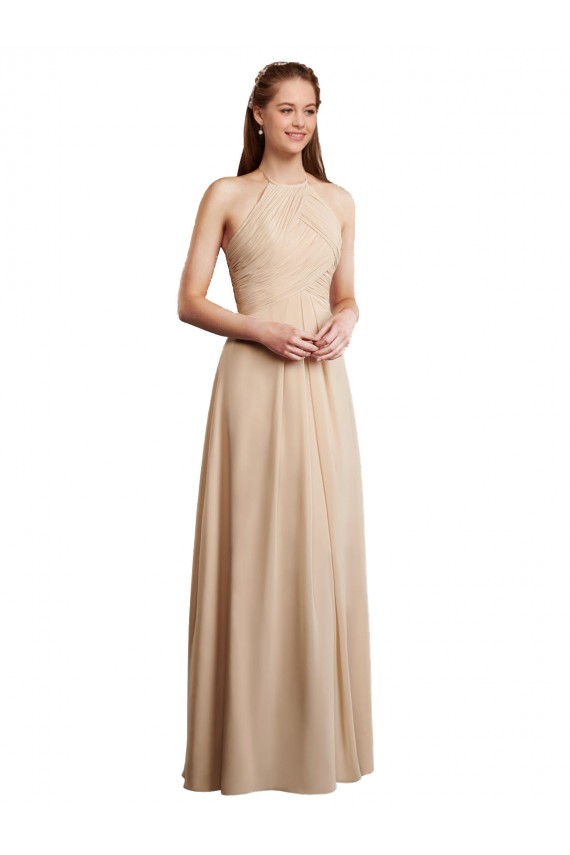 Soft Chiffon Long Sleeveless Low Back Bridesmaid Dress Glasgow
